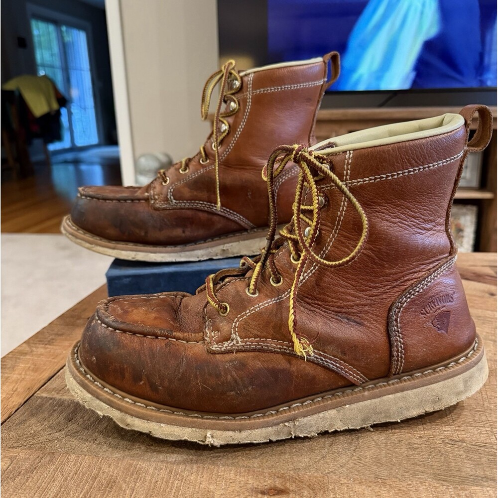 Herman Survivors Steel Toe Moc Toe Work Boots Men’s 12 Brown Leather
